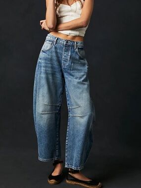 Free People Light Blue Wide-Leg Flare Jeans